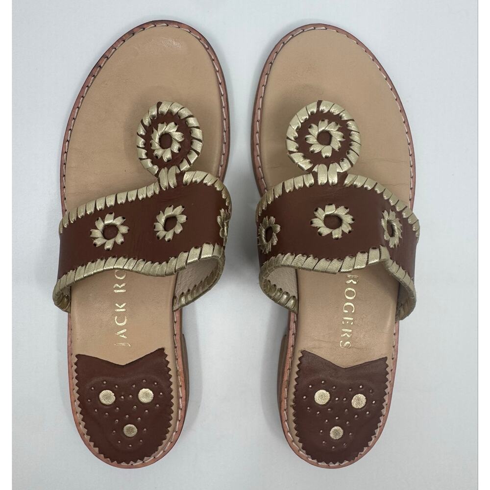 Jack Rogers Original Jack thong sandal in brown w. metallic stitch 7M
